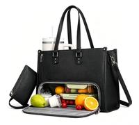 Jinsg Tech 3-in-1 Women Lunch Bag for Work 24L, Black | 24L Large Insulated Tote for 15.6" Laptop, 4 Layer Leakproof Cooler,Purse & Stanley Cup, Shoulder Strap, for Office/Business