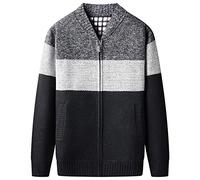 Jinsha Men's Cardigan Slim Knit Warm Sweater Winter Coat with Pocket Zipper(Navy-L)
