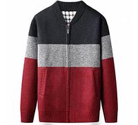Jinsha Men's Cardigan Slim Knit Warm Sweater Winter Coat with Pocket Zipper(Wine red-M)