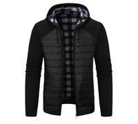 Jinsha Men's Knitted Cardigan Thick Hooded Sweater Fashion Comfortable Knitwear Sweatshirt Full Zip Classic Long Sleeve Warm Jumper Fleece Lined Autumn-Winter Hooded Coat Jacket Men Black L