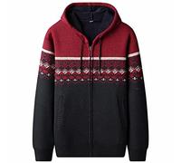 Jinsha Men's Long Sleeved Loose Casual Hood Cardigan Printed Sweater Winter Jacket （Wine red-XXL