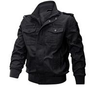 Jinsha Men's Smart Casual Cotton Classic Jacket Fall Hiking Climbing Zipper Military Transition Bomber Jackets for Men UK Multi Pockets Outdoor Windproof Coat Work Cargo Outerwear Black L