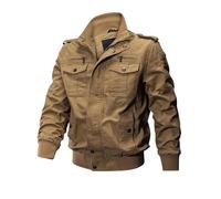 Jinsha Men's Smart Casual Cotton Classic Jacket Fall Hiking Climbing Zipper Military Transition Bomber Jackets for Men UK Multi Pockets Outdoor Windproof Coat Work Cargo Outerwear Khaki L