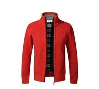 Jinsha Men's Winter Warm Knitted Cardigans Jumper Sweater Coat Leisure Comfort Wide Fit Classics Chunky Thick Lined Full Zipped up with Pockets Autumn Sweater Cardigans Jumper Mens UK(Orange Red L)