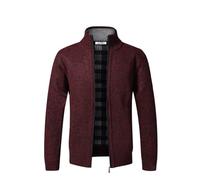 Jinsha Men's Winter Warm Knitted Cardigans Jumper Sweater Coat Leisure Comfort Wide Fit Classics Chunky Thick Lined Full Zipped up with Pockets Autumn Sweater Cardigans Jumper Mens UK(Wine red S)