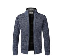 Jinsha Men's Winter Warm Knitted Cardigans Jumper Sweater Coat Leisure Comfort Wide Fit Classics Chunky Thick Lined Full Zipped up with Pockets Autumn Sweater Cardigans Jumper Mens UK(Blue Grey S)