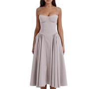 Jinsha Women's Summer-Vintage Sexy-Elegant Party Dress - Strap A-Line Sleeveless Long Sundress with Pockets for Party Vacation Wedding Bridesmaid Cocktail Formal Occasion Dress for Ladies UK Grey L