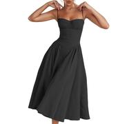 Jinsha Women's Summer-Vintage Sexy-Elegant Party Dress - Strap A-Line Sleeveless Long Sundress with Pockets for Party Vacation Wedding Bridesmaid Cocktail Formal Occasion Dress for Ladies UK Black XL