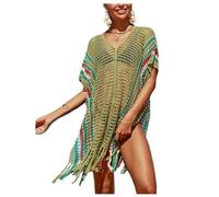 Jinsha Women's-Swimsuitwear Fashion-Sexy Bikini-Crochet Dress-Skirt - Beachwear Cover-Ups Sarongs Suit Hollow Short Tops Blouse Tunic Lightweight Casual Bathing Cover Up Summer Women Rainbow Dress