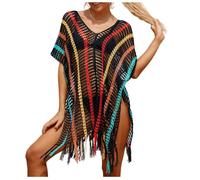 Jinsha Women's-Swimsuitwear Fashion-Sexy Bikini-Crochet Dress-Skirt - Beachwear Cover-Ups Sarongs Suit Hollow Short Tops Blouse Tunic Lightweight Casual Bathing Cover Up Summer Women Rainbow Dress