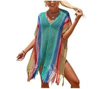 Jinsha Women's-Swimsuitwear Fashion-Sexy Bikini-Crochet Dress-Skirt - Beachwear Cover-Ups Sarongs Suit Hollow Short Tops Blouse Tunic Lightweight Casual Bathing Cover Up Summer Women Rainbow Dress