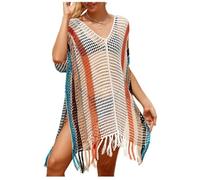 Jinsha Women's-Swimsuitwear Fashion-Sexy Bikini-Crochet Dress-Skirt - Beachwear Cover-Ups Sarongs Suit Hollow Short Tops Blouse Tunic Lightweight Casual Bathing Cover Up Summer Women Rainbow Dress