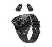 JINSHANGZI Smart Watch 2 in 1 with Headphones AI Voice Assistant Bluetooth Call Health Monitor DIY Wallpaper 1.46inch HD Screen Wristwatch (Black)