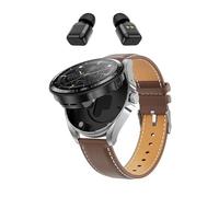 JINSHANGZI Smart Watch 2 in 1 with Headphones AI Voice Assistant Bluetooth Call Health Monitor DIY Wallpaper 1.46inch HD Screen Wristwatch (Silver Brown)
