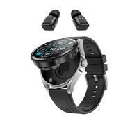 JINSHANGZI Smart Watch 2 in 1 with Headphones AI Voice Assistant Bluetooth Call Health Monitor DIY Wallpaper 1.46inch HD Screen Wristwatch (Silver Black)