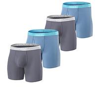 JINSHI 4 Pack Men's Underwear Boxer Briefs Ball Pouch Soft Bamboo Viscose Ultra Breathable Underpants Open Fly, 4 Packs-03, M