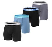 JINSHI 4 Pack Men's Underwear Boxer Briefs Ball Pouch Soft Bamboo Viscose Ultra Breathable Underpants Open Fly, 4 Packs-01, L