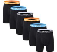 JINSHI Men's 6-Pack Boxer Briefs Bamboo Rayon Soft Comfort Fitted Underwear Trunks Cool Athletic Long Leg Boxer Shorts Black Size 2XL