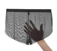 JINSHI Men's Mesh See Through Boxers Sexy Silk Underwear Sheer boxer trunk, Athletic Ultra-thin Split Side Loose Shorts, 1pack-grey, XL