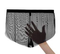 JINSHI Men's Mesh See Through Boxers Sexy Silk Underwear Sheer boxer trunk, Athletic Ultra-thin Split Side Loose Shorts, 1pack-black, XXL