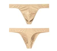JINSHI Men's Thong Underwear Sexy Ice Silk Glossy G String Male Athletic Thongs T Back For Men Bikini Briefs, 1pcs:nude, L