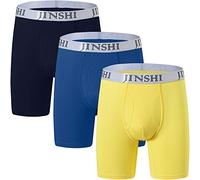 JINSHI Men's Underwear Boxer Briefs Bamboo Fiber Ultra Soft Boxers Trunks Long Boxer Shorts (Black/Blue/Yellow) Size M