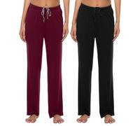 JINSHI Women's Pyjamas Bottoms Ultra Soft Modal Sleepwear Lounge Sleep Pants Pyjama Trousers with Pockets (Wine Red/Black) Size 2XL