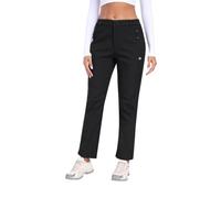 JINSHI Womens Waterproof Hiking Fleece Lined Trousers Ladies Winter Thermal Softshell Trousers Outdoor Walking Camping Ski Snow Pants Zip Pockets