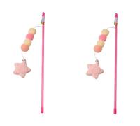 Jinshining 2 Pcs Pink Cat Stick Toy Elastic Rope Plush Ball Star Pendant Bite-Resistant Comfortable Grip Relieve Boredom Handmade Kitten Teaser Wand Cat Mice and Animals Toys Pet Supplies