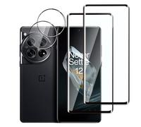Jinshiweikai 4 Pieces, 2 x Tempered Glass Film for OnePlus 12 and 2 x Rear Camera Protective Films, 3D Full Coverage, 9H Hardness, Anti-Scratch, HD Clear