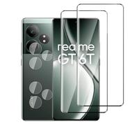 Jinshiweikai 4 Pieces, 2 x Tempered Glass Film for Realme GT 6T and 2 x Rear Camera Protective Film, 3D Full Coverage, 9H Hardness, Anti-Scratch, HD Clear
