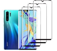 Jinshiweikai Pack of 3, Tempered Glass Screen Protector Film for Huawei P30 Pro, Effective against Scratches, 3D Curved Cover, 9H Hardness Glass, Compatible with Huawei P30 Pro