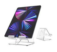 JINSHVEG Acrylic Desk Tablet Stand, Clear Tablet Holder, Desktop iPad Stand, Compatible with Tablet Such As iPad Air Mini Pro, Phone 13 Pro 12 Mini 11 XS Max XR X 6 7 8 Plus (4-13 inch)