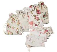 Jinsion 25 Pcs Cotton Burlap Drawstring Bags, 10x14cm Small Cotton Muslin Fabric Gift Bags, Mini Drawstring, Jute Burlap Gift, with Pattern, for Jewelry Wedding Christmas Party DIY Craft