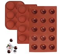 Jinsion 3 Pcs Half Round Chocolate Moulds, 6/8/15 Cavity Semi Sphere Silicone Moulds, Non Stick Brown Semi-Circular Chocolate Moulds for Making Chocolate, Jelly, Dome Mousse Cake, Pudding