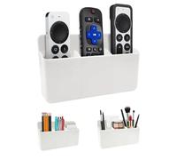 Jinsion 3 Slot Remote Controller TV Holder, 19.5 x 12 x3.8 cm Wall Mounted TV Controller Holder, 3 Slot Self Adhesive, Wall Pen Holders Stroage Accessories for Home, Office Workspace, School (White)