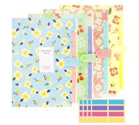 Jinsion 4 Pack Folder for Paperwork A4 Expanding File Folders, Accordion File Organiser with Tabs, Document Folder with 6 Pockets, Floral Printed Plastic Folders for Office, Business Trip, Home