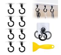Jinsion 8-Piece Self-Adhesive 360°/180° Rotatable Ceiling Hooks, Wall Mount, Plastic, Transparent, Minimalist, 5kg Capacity, For Kitchen, Bathroom, Office