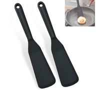Jinsion Pack of 2 Silicone Spatulas, Food-grade, Heat Resistant, Non-stick, BPA Free, Dishwasher Safe, Multi-purpose Use, Black, 25.4*4.9cm/10*1.92in