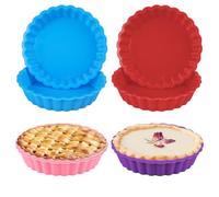 Jinsion Pack of 8 Mini Quiche Tins, Non-Stick Individual Tart Tins, Round Silicone Quiche Dishe 11 cm, 4 Colors Pie Tin for Baking, Reusable Tart Pans, Baking Molds for Muffin, Pie and EggTart