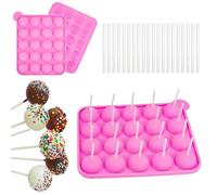 Jinsion Silicone Cake Pop Mold, 20 Cavity Lollipop Moulds, BPA Free Cake Pop Maker, 22.5x18.5x4cm Cake Pop Making Tools, Cake Pop Moulds with 20 Lollipop Sticks, for Hard Candy, Chocolate, Jelly