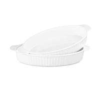 jinsongdafa 25.5 x 17.7 cm Oval Au Gratin Baking Dishes, Set of 2, Porcelain Baking pan Oven Safe, Roasting Lasagna Pans, for Casserole Dish, Pie Plate, Baking, Scalloped Potatoes (White)
