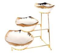 jinsongdafa 3-Tier Serving Rack Ceramic bowls, Foldable Gold Stand with 18cm/21cm/26cm Gold Rim bowls, for Food Display, Fruit, Dessert Server Decoration for Parties Entertaining