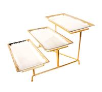 jinsongdafa 3 Tier Serving Tray Set, 29 CM Porcelain Tiered Gold rim Serving Trays Platters, Sturdier Gold Stand, Serving for Party Entertaining Food Display Fruit Dessert