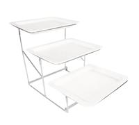 jinsongdafa 3 Tier Serving Tray Set, Porcelain Tiered Serving Trays Platters, Sturdier Stand with Stable Cross Bars, Serving for Party Entertaining Food Display Fruit Dessert, 3 Tier shallow Tray