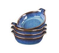 jinsongdafa Ceramic baking tray set, 4 pieces, round with handles, 250ml small bowls, 19.0cm, baking utensils, small bowls for pie dishes, appetizers, tarts, desserts, savory pies.