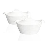 jinsongdafa Ceramic Casserole Dish Set of 2, 900ml French White Tureen Set with Lids, Oven to Table Ceramic Serving Handles for Dinner and Party, Microwave, Oven Safe