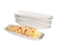 jinsongdafa Ceramic Select Corn Cob Holders 23 CM Corn Cob Dishes, Set of 6 White Serving Plate, for Nuts, Olives, Snacks, Cheese, Non-Slip Bottom - Microwave Dishwasher Oven Safe (Set of 6)