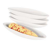 jinsongdafa Ceramic Select Corn Holder 28cm Corn Cob Bowls Set of 4 White Serving Platters for Nuts, Olives, Snacks, Cheese, Non-Slip Base - Microwave and Dishwasher Safe