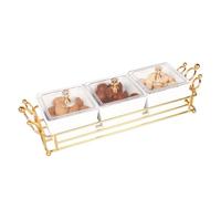 jinsongdafa Ceramic Serving Bowls with lid Metal Dishes, 3 Removable Small Bowls Relish Tray Nuts Dishes for Snack, Fruits, Sugar, Candies - for Parties, Party, Gift